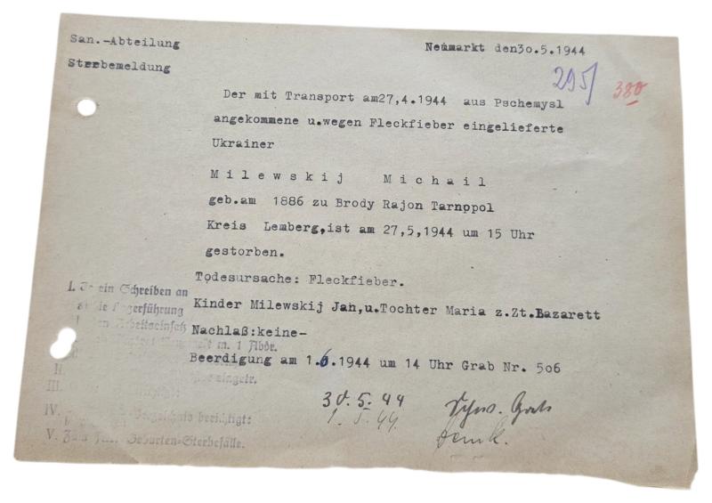 Original WWII German Death Notice – Ukrainian Forced Laborer (1944)